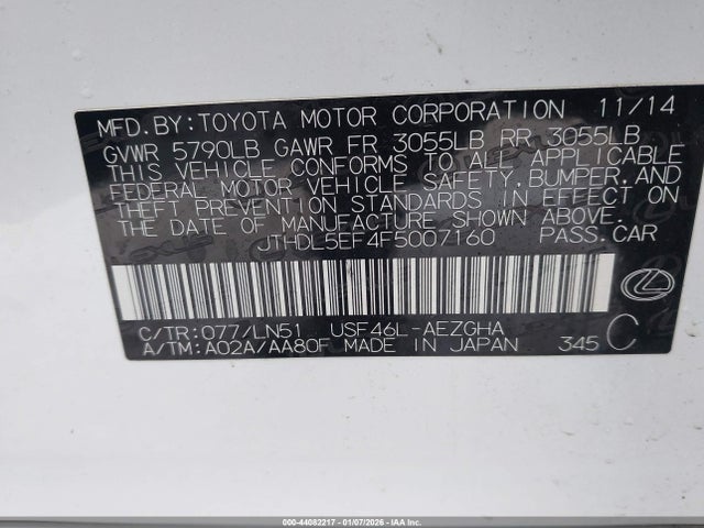 2015 LEXUS LS 460 JTHDL5EF4F5007160 Photo 8