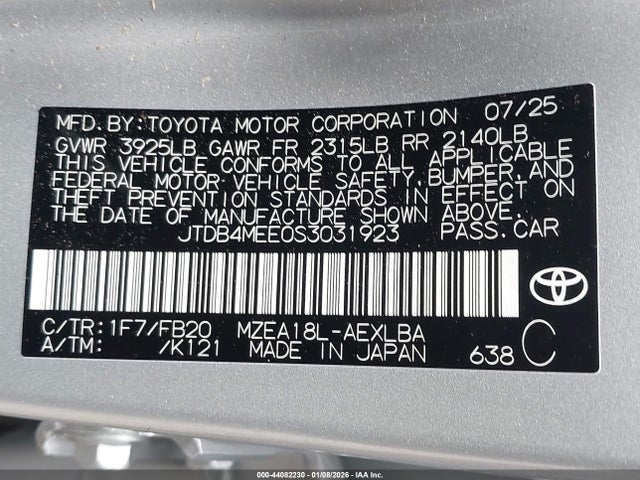 JTDB4MEE0S3031923 Toyota COROLLA LE