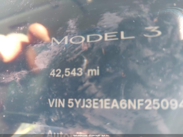 2022 TESLA MODEL 3 5YJ3E1EA6NF250941 Photo 6