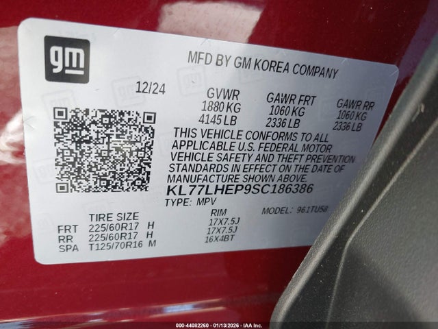 KL77LHEP9SC186386 Chevrolet Trax Fwd Lt