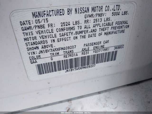 2015 Infiniti Q50 Premium მანქანა იყიდება აუქციონზე, vin: JN1BV7ARXFM409207, აუქციონის ნომერი: 44082272