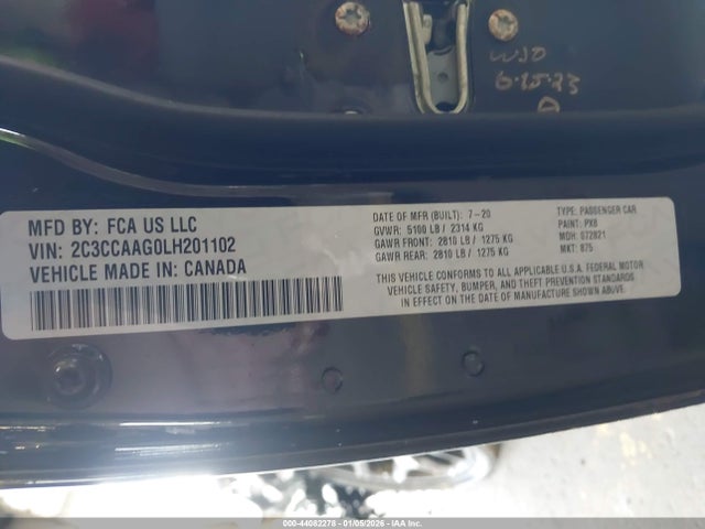 Aukcja sprzedaży 2020 Chrysler 300 Touring L, vin: 2C3CCAAG0LH201102, numer aukcji: 44082278