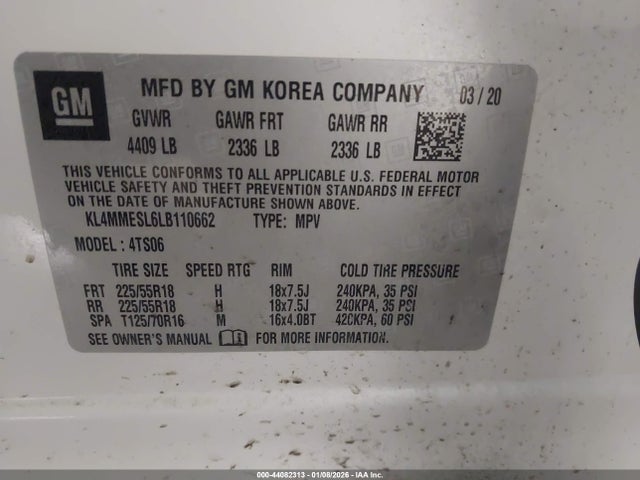 KL4MMESL6LB110662 Buick Encore Gx Awd Select