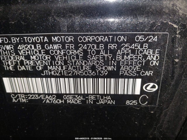Aukcja sprzedaży 2024 Lexus Is 350 F Sport, vin: JTHGZ1E27R5036139, numer aukcji: 44082318