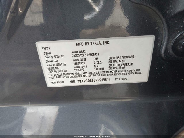 2023 Tesla Model Y Performance Dual Motor All-wheel Drive მანქანა იყიდება აუქციონზე, vin: 7SAYGDEF5PF919512, აუქციონის ნომერი: 44082341