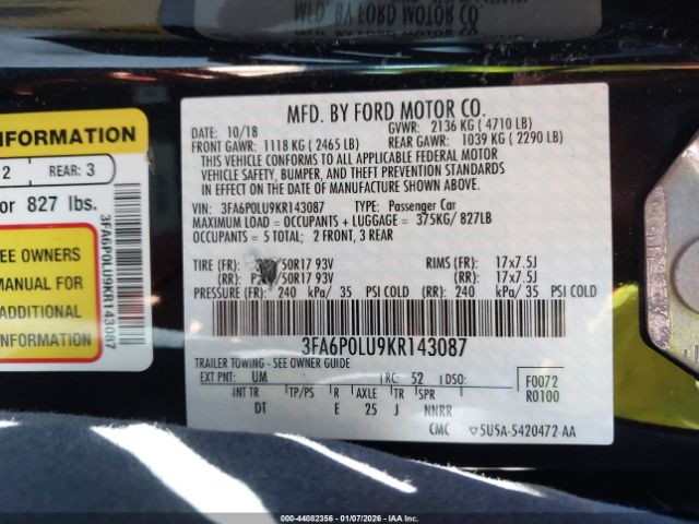2019 FORD FUSION HYBRID 3FA6P0LU9KR143087 Photo 8