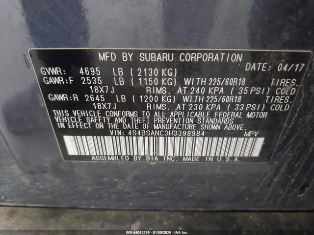 4S4BSANC3H3398984 Subaru Outback 2.5i Limited