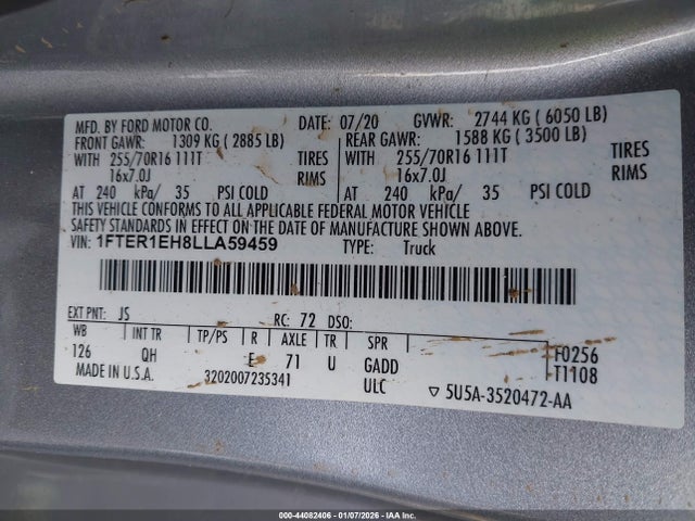 Ford RANGER XL 2020 1FTER1EH8LLA59459 Image 9