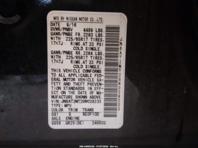 JN8AT2MT2GW029233 Nissan ROGUE S