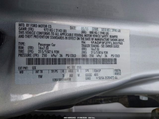 2015 FORD FOCUS 1FADP3F27FL303765 Photo 8