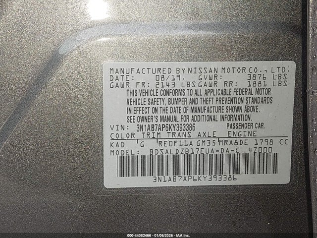 3N1AB7AP6KY393386 Nissan SENTRA SV
