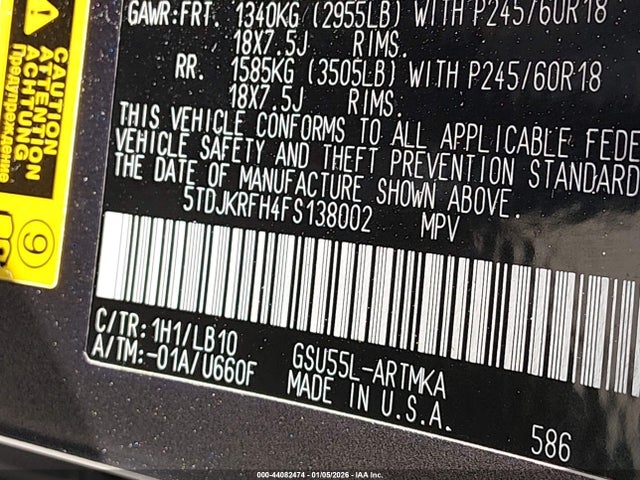 Toyota Highlander Xle V6 2015 5TDJKRFH4FS138002 Image 9