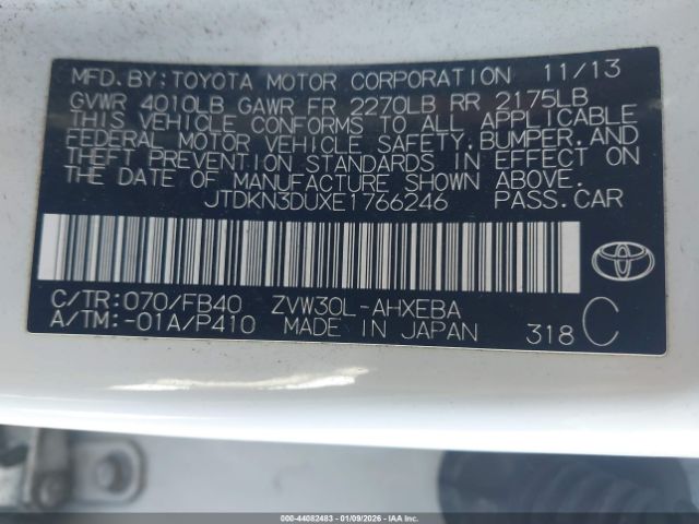 2014 TOYOTA PRIUS JTDKN3DUXE1766246 Photo 8