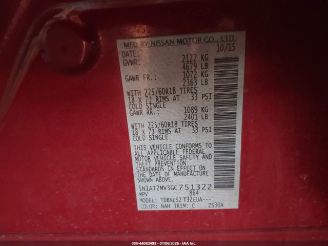 5N1AT2MV3GC751322 Nissan Rogue Sl