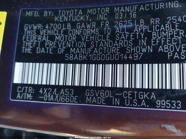 58ABK1GG0GU014497 Lexus ES 350