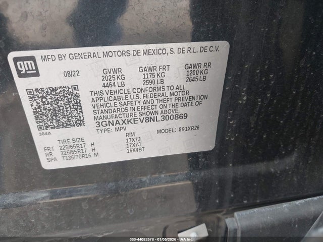3GNAXKEV8NL300869 Chevrolet Equinox Fwd Lt