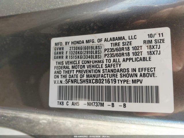 2012 HONDA ODYSSEY 5FNRL5H9XCB021619 Photo 8