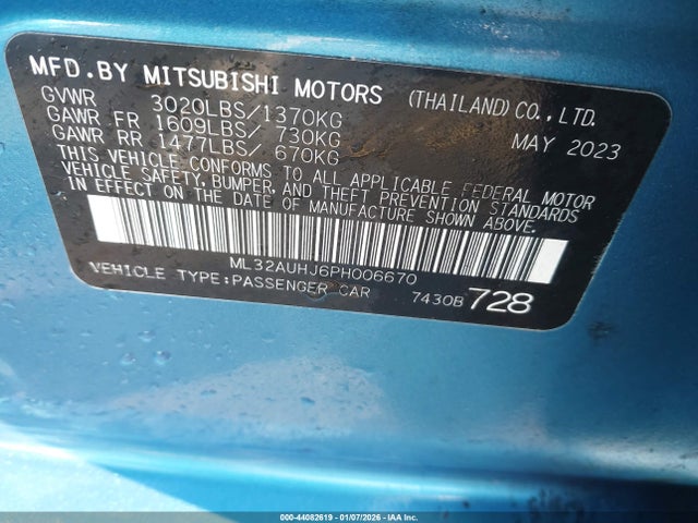 Продаж на аукціоні авто 2023 Mitsubishi Mirage Es/le, vin: ML32AUHJ6PH006670, номер лоту: 44082619