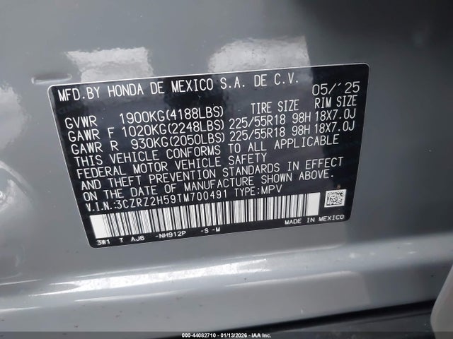 3CZRZ2H59TM700491 Honda Hr-v Awd Sport