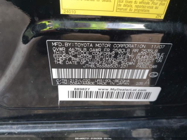 2008 LEXUS GS 460 JTHBL96S885001231 Photo 8