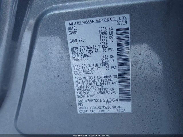 Nissan Pathfinder Sl 2019 5N1DR2MM7KC651364 Image 9