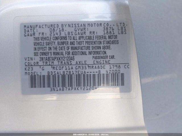 3N1AB7APXKY212046 Nissan SENTRA S