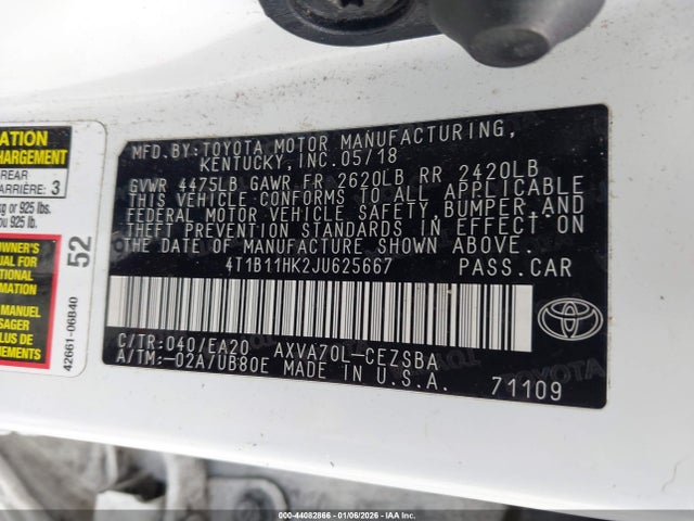 4T1B11HK2JU625667 Toyota CAMRY SE