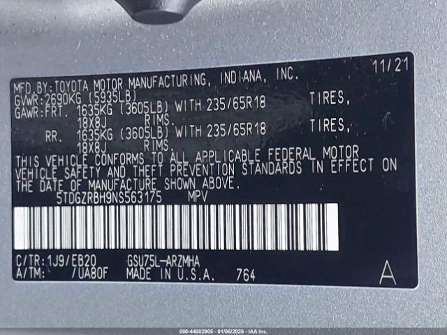 2022 TOYOTA HIGHLANDER 5TDGZRBH9NS563175 Photo 8