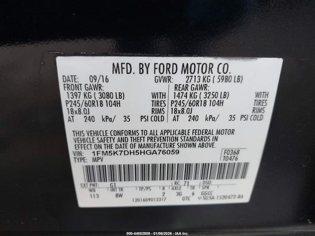 1FM5K7DH5HGA76059 Ford EXPLORER XLT