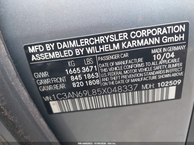 Продаж на аукціоні авто 2005 Chrysler Crossfire Limited, vin: 1C3AN69L85X048337, номер лоту: 44082922