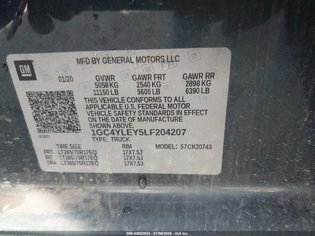 1GC4YLEY5LF204207 Chevrolet Silverado 2500hd 4wd Standard Bed Wt
