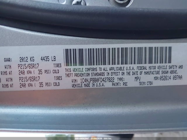 Продаж на аукціоні авто 2015 Jeep Patriot Sport, vin: 1C4NJPBB0FD427822, номер лоту: 44082997