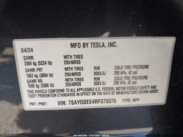 2024 TESLA MODEL Y 7SAYGDEE4RF079376 Photo 8
