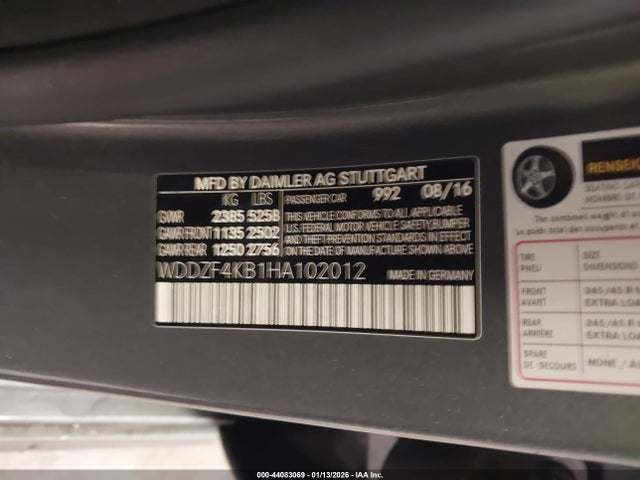 44083069 :رقم المزاد ، WDDZF4KB1HA102012 vin ، 2017 Mercedes-benz E 300 4matic مزاد بيع