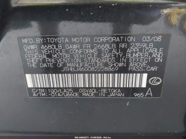 2008 LEXUS ES 350 JTHBJ46G082228869 Photo 8