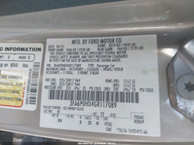 Ford FUSION SE 2016 3FA6P0HD4GR117089 Image 9