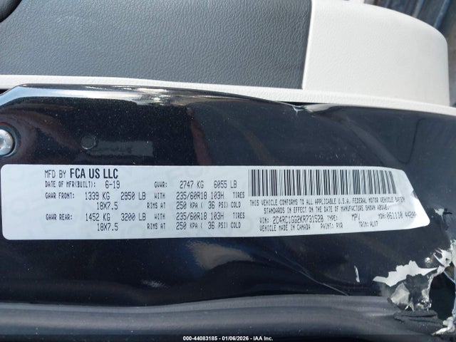 2019 Chrysler Pacifica Limited მანქანა იყიდება აუქციონზე, vin: 2C4RC1GG2KR731528, აუქციონის ნომერი: 44083185