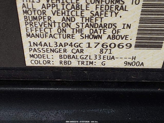 Aukcja sprzedaży 2016 Nissan Altima 2.5 S, vin: 1N4AL3AP4GC176069, numer aukcji: 44083210
