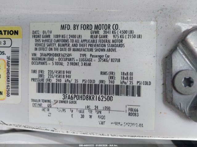 2019 FORD FUSION 3FA6P0HD8KR162500 Photo 8