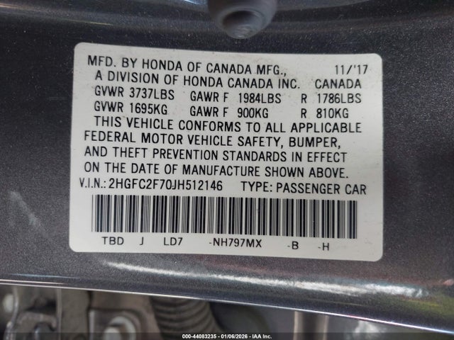 2HGFC2F70JH512146 Honda CIVIC EX