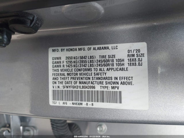 5FNYF6H31LB043996 Honda Pilot Awd Ex