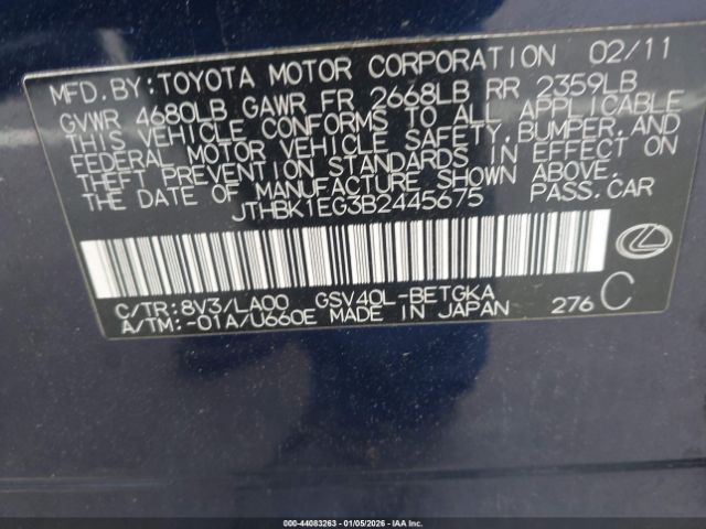 2011 LEXUS ES 350 JTHBK1EG3B2445675 Photo 8