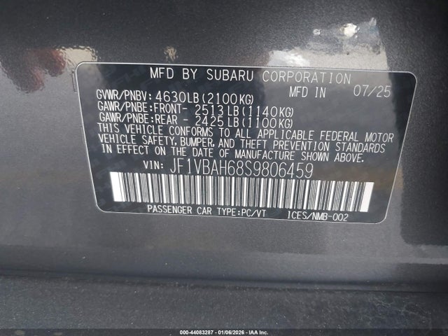 Subaru Wrx Premium 2025 JF1VBAH68S9806459 Image 9