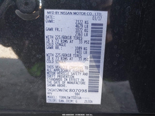 5N1AT2MV7HC807098 Nissan Rogue Sl