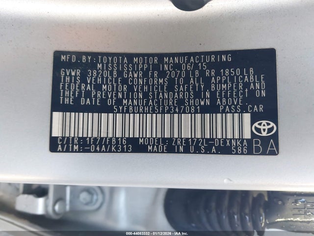 5YFBURHE5FP347081 Toyota Corolla Le Plus