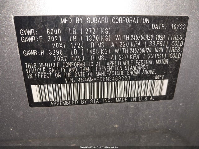 2022 SUBARU ASCENT 4S4WMAPD8N3469223 Photo 8