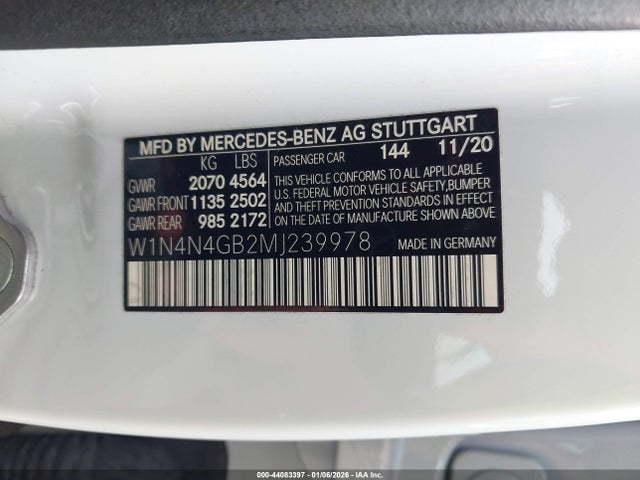 44083397 :رقم المزاد ، W1N4N4GB2MJ239978 vin ، 2021 Mercedes-benz Gla 250 مزاد بيع