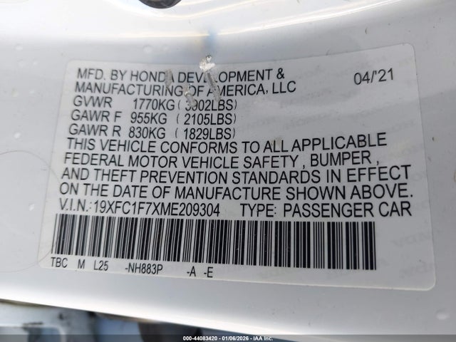 19XFC1F7XME209304 Honda Civic Ex-l