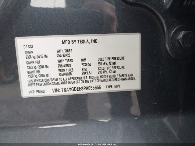 Продажа на аукционе авто 2023 Tesla Model Y, vin: 7SAYGDEE8PA055656, номер лота: 44083429