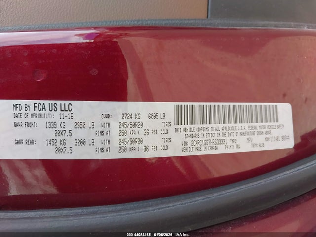 2C4RC1GG7HR633331 Chrysler Pacifica Limited